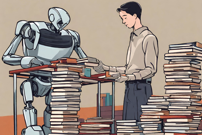 Ai helping person with books stacking