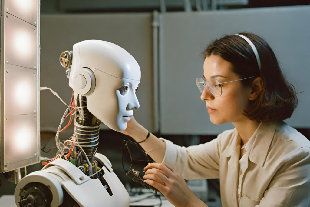 A lady scientist working on a robot
