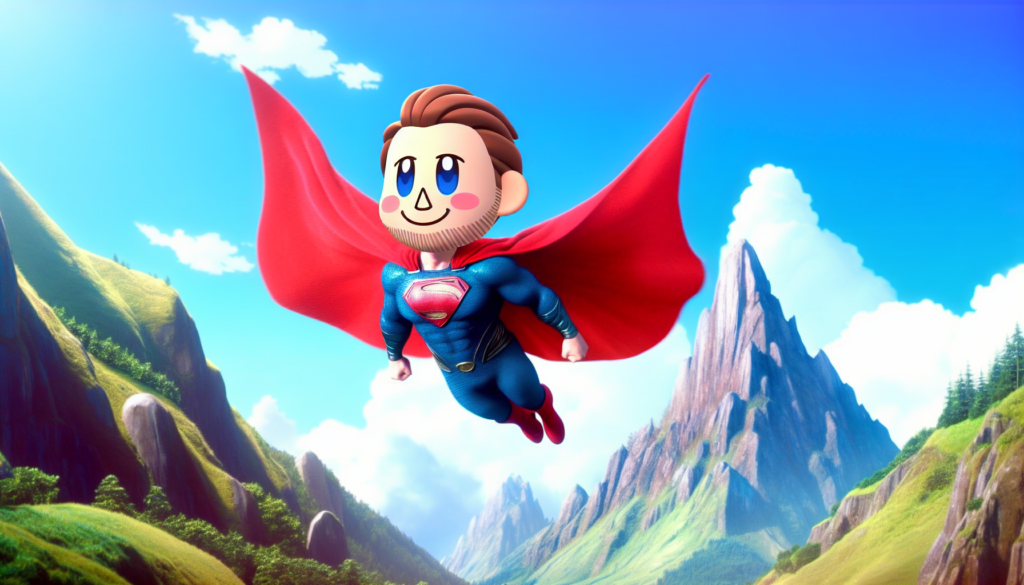 superman flying over mountains